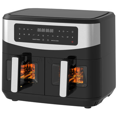 9L Friteca de aire de doble canasta con ventana de cristal 2600W Friteca de aire de doble zona digital inteligente