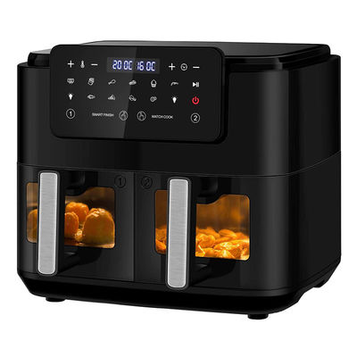9L Friteca de aire de doble canasta con ventana de cristal 2600W Friteca de aire de doble zona digital inteligente