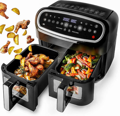 9L Friteca de aire de doble canasta con ventana de cristal 2600W Friteca de aire de doble zona digital inteligente