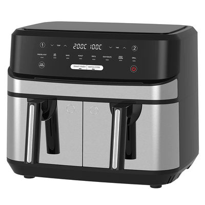Freidora de aire de doble zona libre de aceite 9L grande para familia con 2 cajones 10 presets 2400W baja en grasa