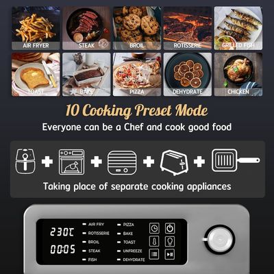 Friterías eléctricas de aire de 15L con rotisería para la familia 10 en 1 Friterías de aire de acero inoxidable tostadora horno parrilla