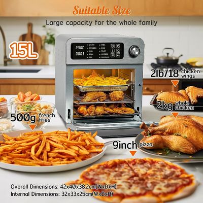 Friterías eléctricas de aire de 15L con rotisería para la familia 10 en 1 Friterías de aire de acero inoxidable tostadora horno parrilla