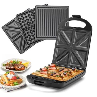 Revestimiento de PTFE no adhesivo 2 rebanadas Waffle Maker con desmontable Sandwich y Pancake Maker