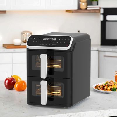 Preajustes de color de doble pila 12 6 + 6l Fritar de aire eléctrico digital Sincronizar Función de cocción doble con opción de horno de ventana visible