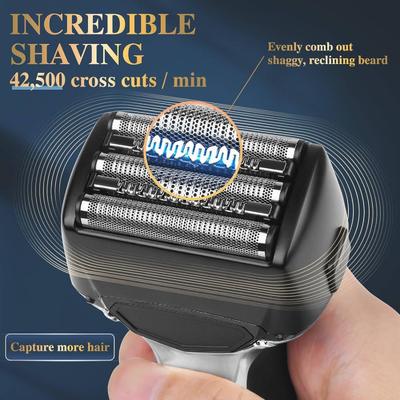Afeitadora para hombre de cinco cuchillas con batería de 1000 mAh y 90 minutos de funcionamiento, resistente al agua IPX6, afeitadora eléctrica recargable por USB