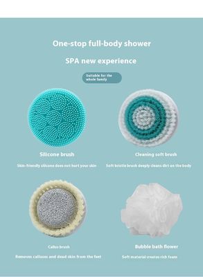 Cepillo de baño eléctrico recargable totalmente automático con mango largo y exfoliante de masaje corporal de silicona