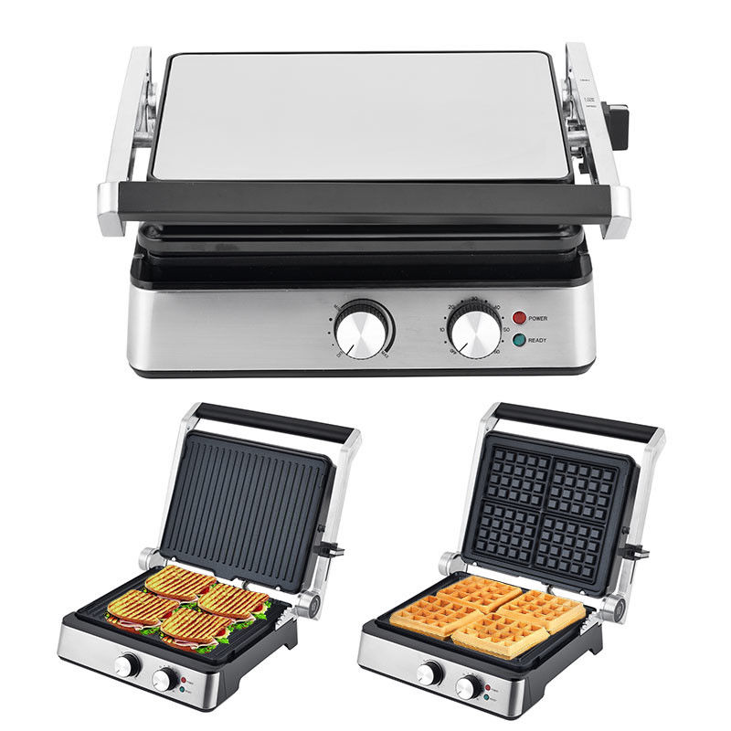 4 rebanadas Grill eléctrico con placas desmontables fabricante de gofres Sandwich Panini Prensa Grill de contacto 2200W placas intercambiables