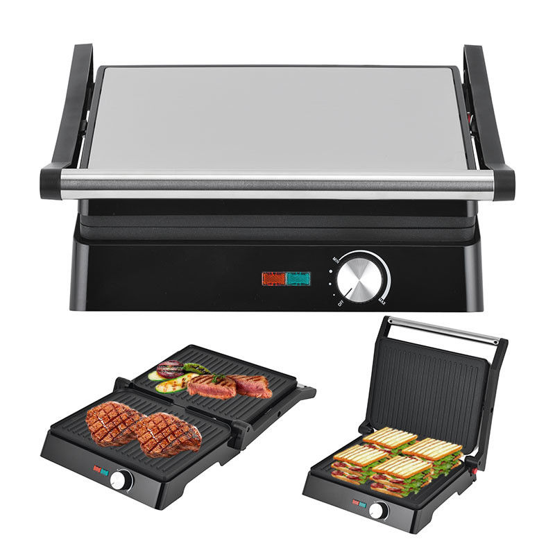 Grill eléctrico de 2200W Panini Maker temperatura ajustable Sandwich Press tostadora abre 180 grados Grill de contacto de acero inoxidable