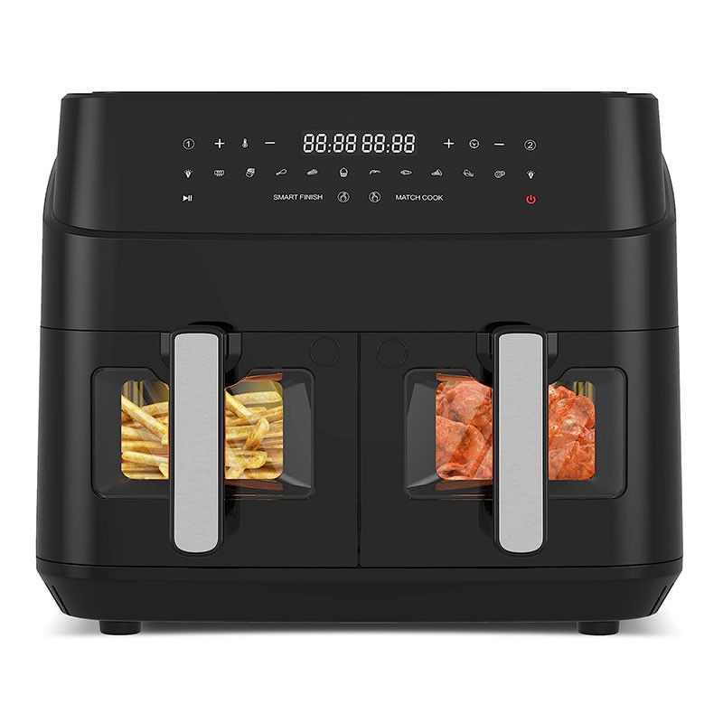 9L Friteca de aire de doble canasta con ventana de cristal 2600W Friteca de aire de doble zona digital inteligente