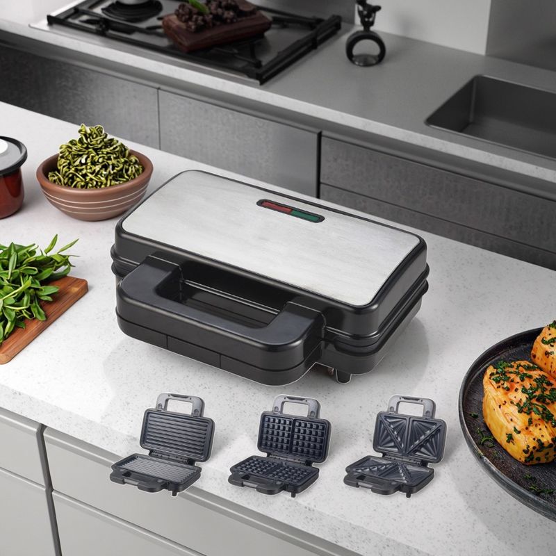 2 trozos de relleno profundo de waffle Sandwich Maker Grill BBQ desmontable Revestimiento antiadherente para cocinar cocinas Grill eléctrico parrillas