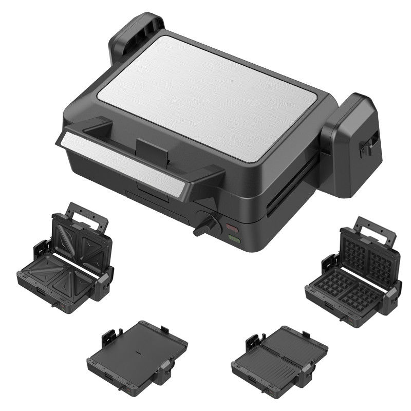 Grill de contacto desmontable de 1200W 3 placas 105 180 grados Temperatura abierta Ajustar perno eléctrico PTFE no adhesivo para barbacoa doméstica