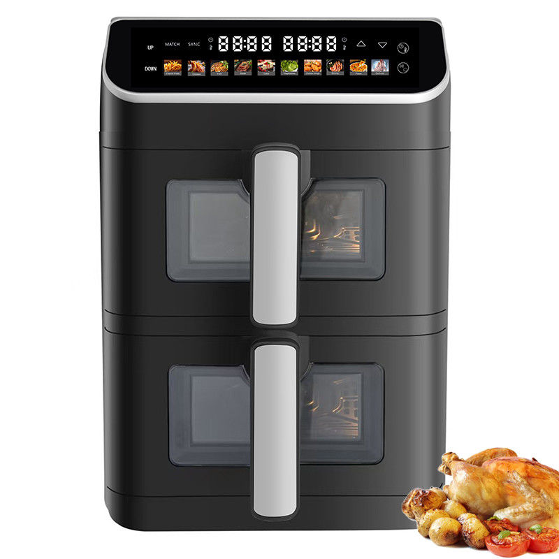 Preajustes de color de doble pila 12 6 + 6l Fritar de aire eléctrico digital Sincronizar Función de cocción doble con opción de horno de ventana visible