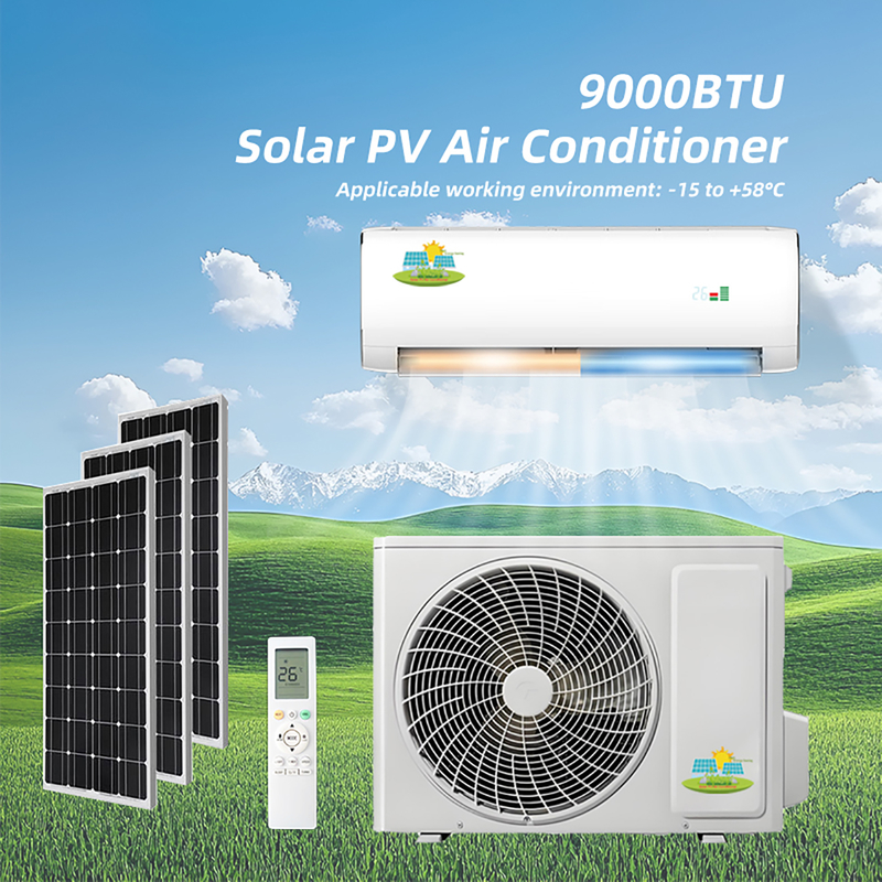 Aire acondicionado solar de 9000-12000 BTU con paneles de 550W